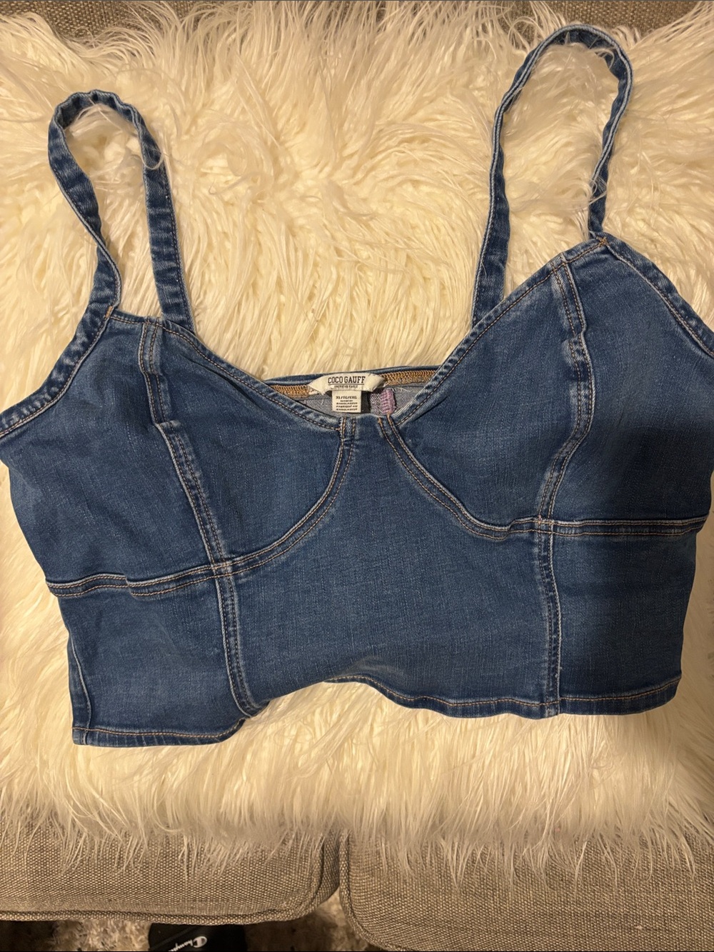 American Eagle Outfitters Denim Bustier Crop Top - Blue